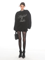 【25s Nov.】Black Beaded Loose-fitting Crew Neck Sweatshirt