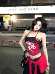 【25s Mar.】Chic Denim Set with Strapless Top and Pants