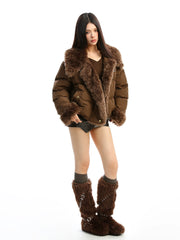 【25s Dec.】Large Fur Collar Patchwork Padded Jacket