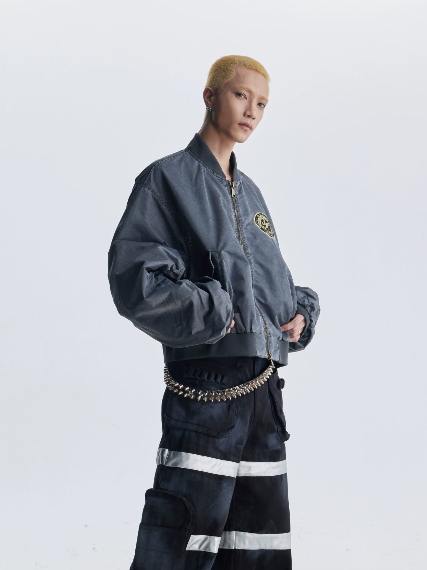 【25s Aug.】Distressed Washed Loose Bomber Jacket