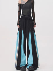 【25s Jul.】Blue Vintage Patchwork Sporty Wide-Leg Trousers