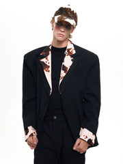【25s Aug.】Structured Black Blazer with Cow Print Layer Detail