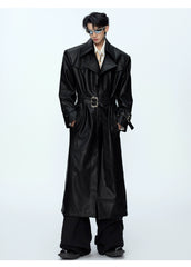【25s Sep.】Deconstructed Crocodile-effect Metal Buttons Leather Coat