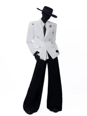 Metal Brooch White Blazer