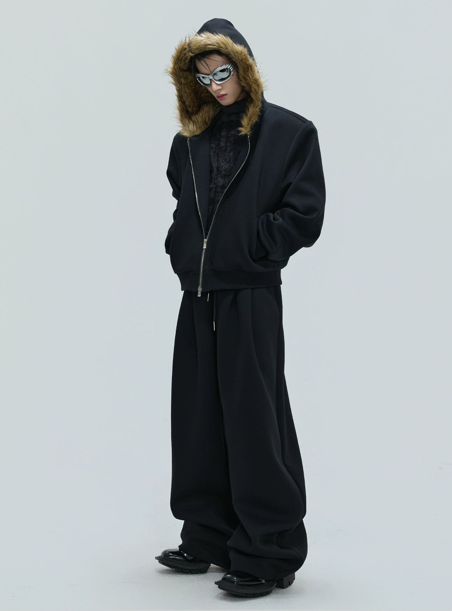 【25s Nov.】Fur Collar Hooded Sweatshirt Cardigan/ Pants