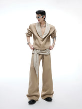 【25s Aug.】Black and White V-Neck Contrast Jacket with Drawstring Flowing Pants Set