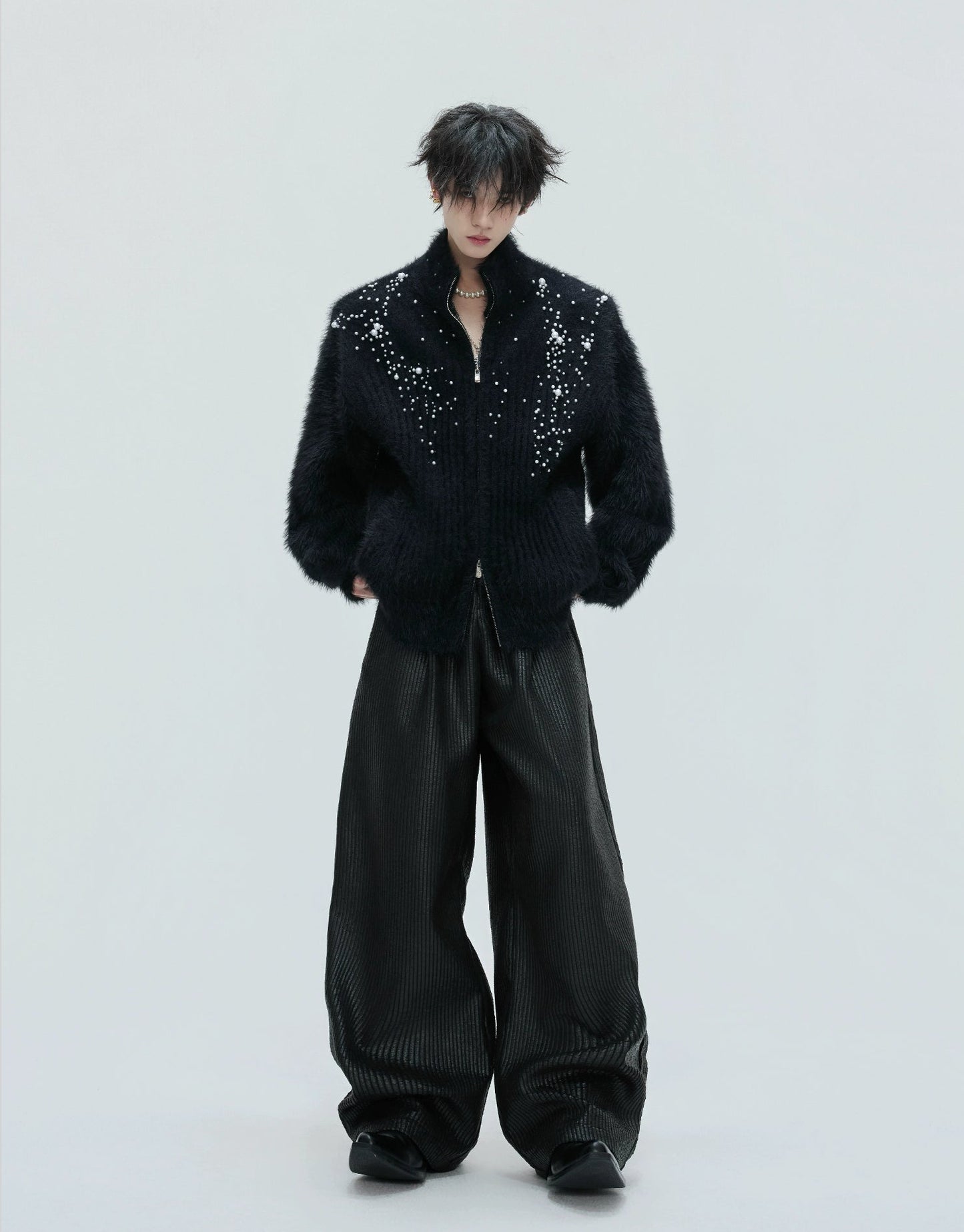 【25s Nov.】High-neck Plush Pearl Embellished Sweater