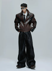 【25s Oct.】Embroidered Cropped Stand-up Collar Leather Jacket