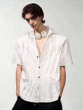 【25s Jun.】Hot Diamond Pearl Shoulder Pad Short Sleeve Shirt