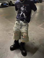 【25s Jun.】Double Waistband Dirty Wash Distressed Denim Shorts