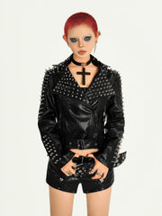 【25s Oct.】Street Style Rivet PU Leather Jacket
