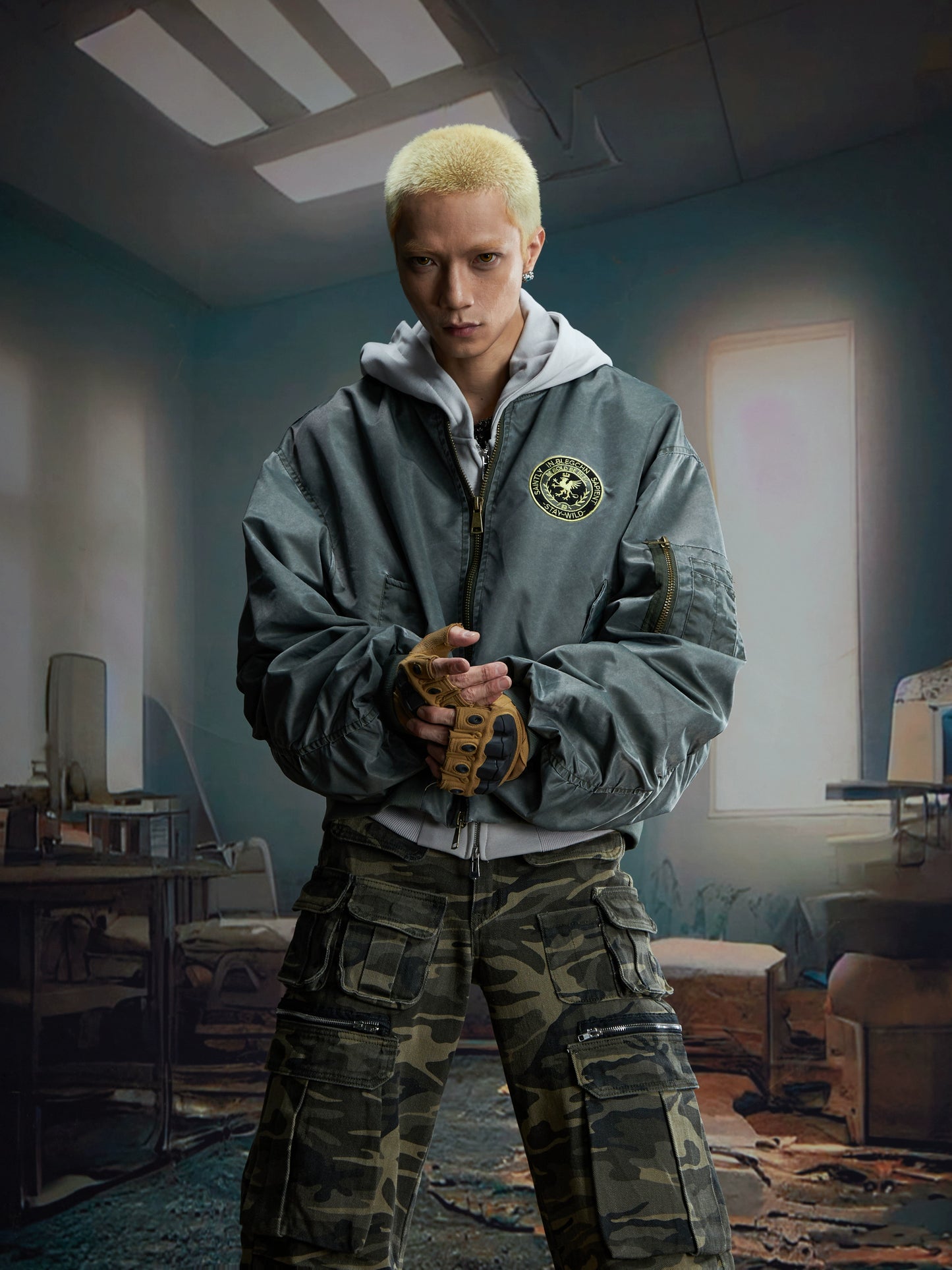 【25s Aug.】Distressed Washed Loose Bomber Jacket