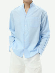 Stand Collar Linen-Texture Shirt