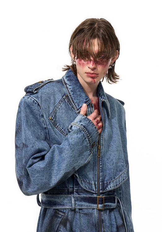 【25s Apr.】Dirty Dyed Washed Multi-pocket Zipper Denim Jumpsuit