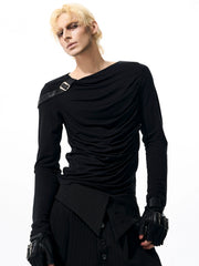 【25s Oct.】Pleated Leather Long-sleeved Bottoming Shirt