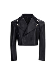 【25s Sep.】Studded Cropped PU Leather Jacket