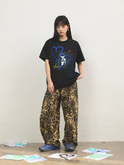 【25s Jul.】Rhinestone Leopard Blade-Cut Cargo Pants