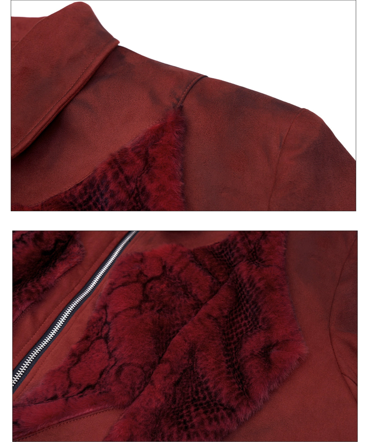 【25s Aug.】Red Snake Print Faux Fur Jacket
