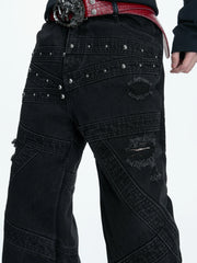 【26s Mar.】Studded Washed Curved Denim Pants