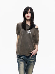Skull Graphic Layered Off-Shoulder Tee