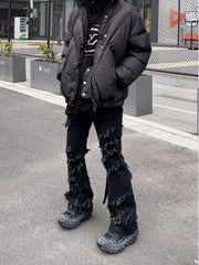 【25s Jul.】Tassel Raw Edge Ripped Bootcut Jeans