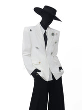 Metal Brooch White Blazer