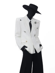 Metal Brooch White Blazer