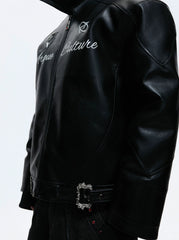 【26s Jan.】Vintage Badge Horse Logo Embroidered Leather Jacket