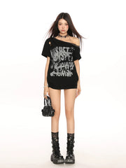 【26s Jan.】Y2K Punk Graffiti One-Shoulder Tee