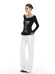 【26s Feb.】Cut-Out Open-Back Long-Sleeve Slim Fit Top