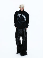 【26s Jan.】High-neck Horse Pattern Knit Cardigan