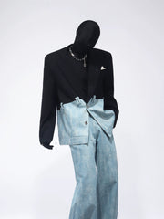 【26s Apr.】Black & Blue Panel Wide-Leg Suit Set
