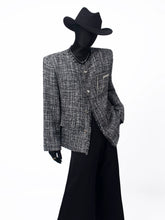 Frayed Trim Cropped Tweed Jacke