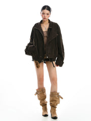 【25s Nov.】Suede Deconstructed Stand-up Collar Coat
