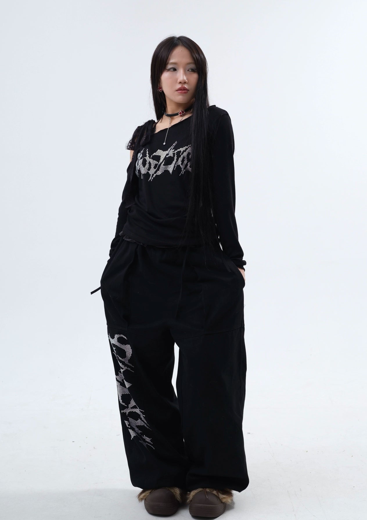 【25s Jul.】Fake Two-piece Lace Ruffled Patchwork Pants