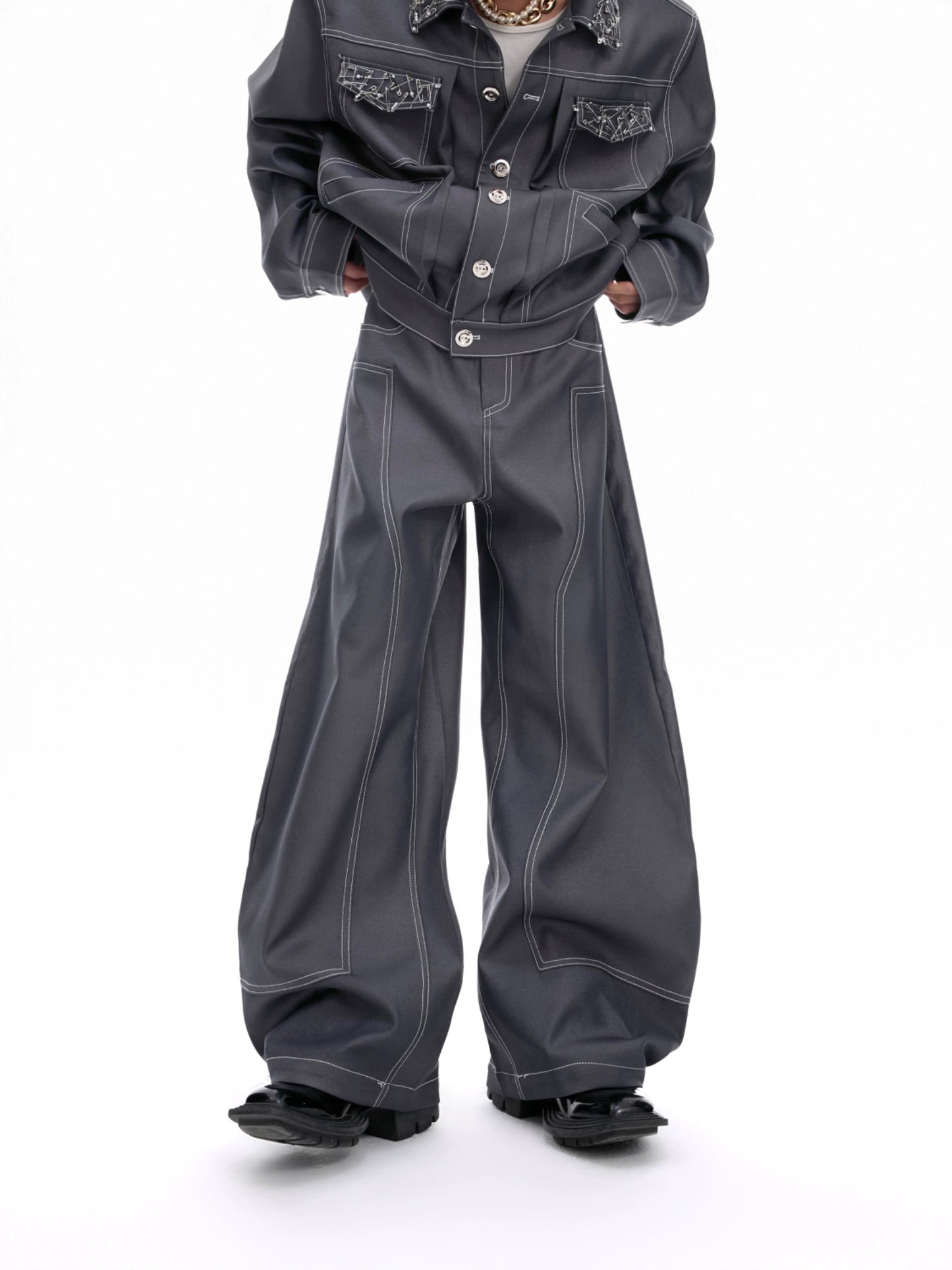 【25s Aug.】Pin Design Short Style Elegant Bright Lines Casual Jacket / Pants