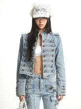 【25s Sep.】Vintage Structured Shoulder Slim Blue Denim Jacket