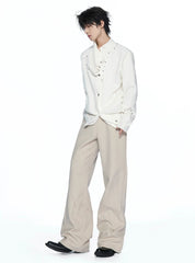 Textured Embroidered Jacquard Visor Flared Dress Pants