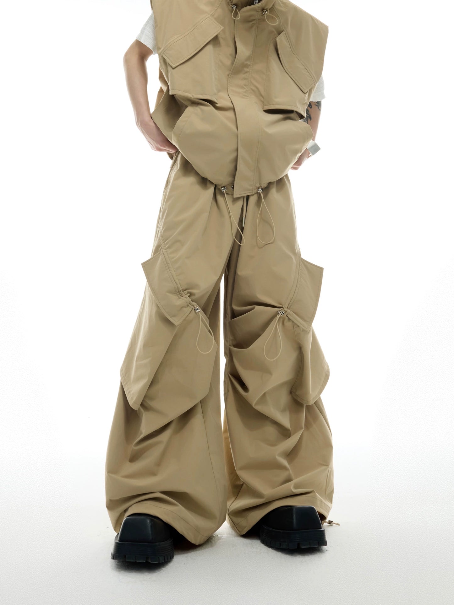 【25s May.】Loose Irregular Drawstring Vest / Multi-Pocket Overalls