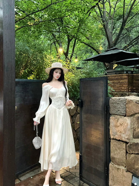 【25s Aug.】Lace Panel Corset-Style Midi Dress