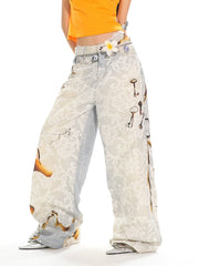 【25s Jun.】Burnout Lace Print Heavyweight Denim Wide-Leg Pants