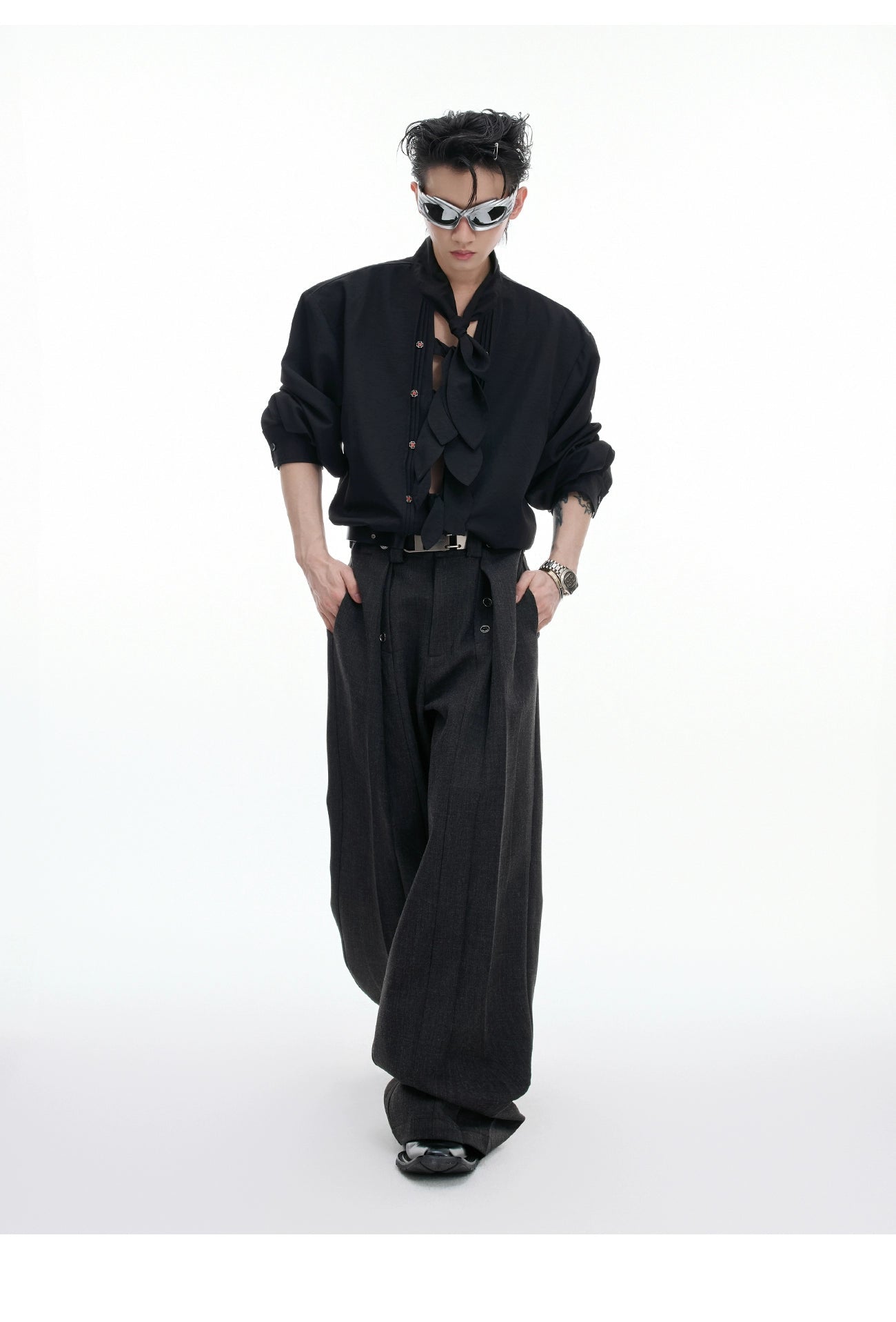 【25s Aug.】Scarf Neckline Ice Silk Shirt