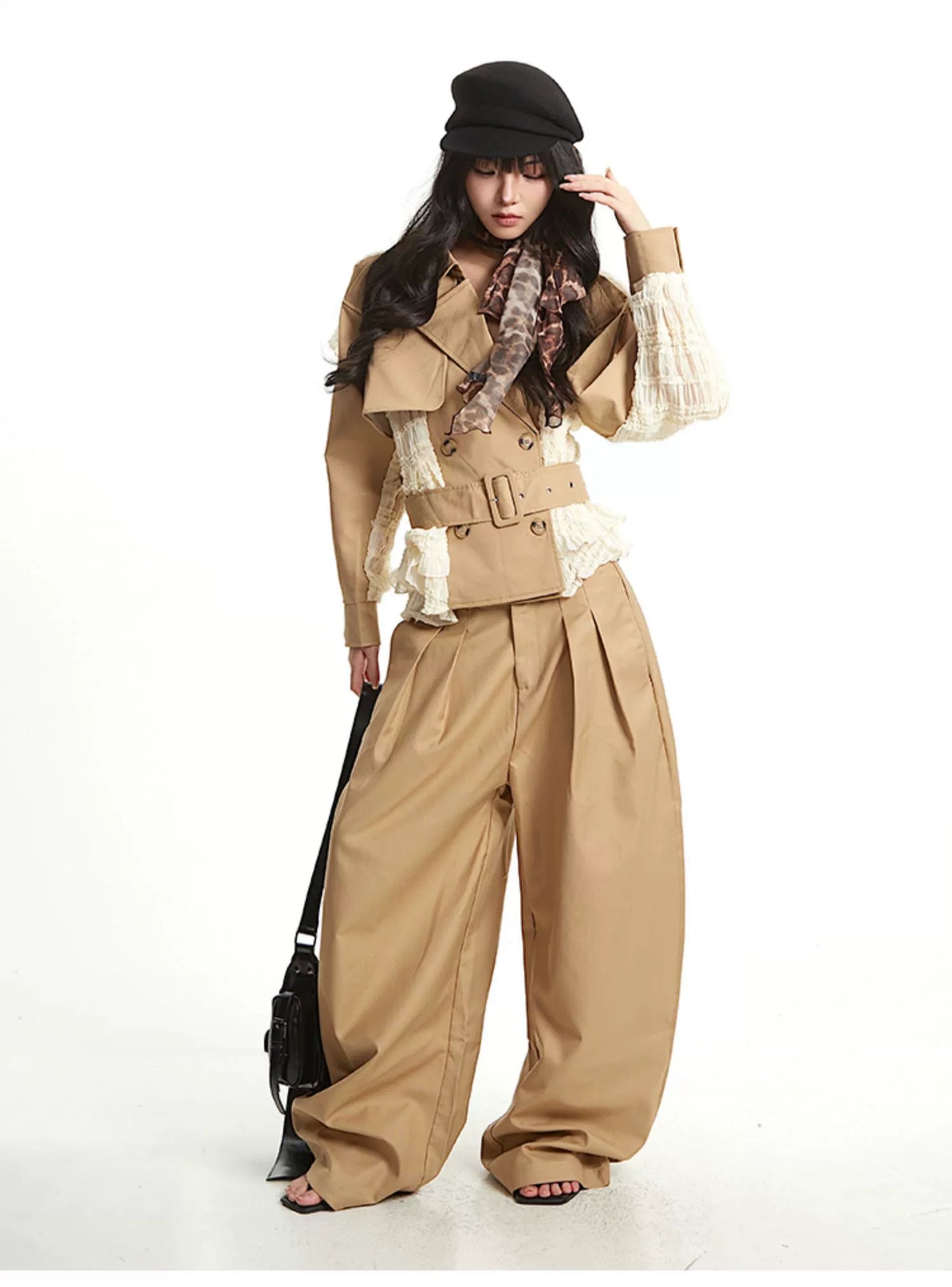 【25s Sep.】Vintage Double-Breasted Patchwork Khaki Trench Coat