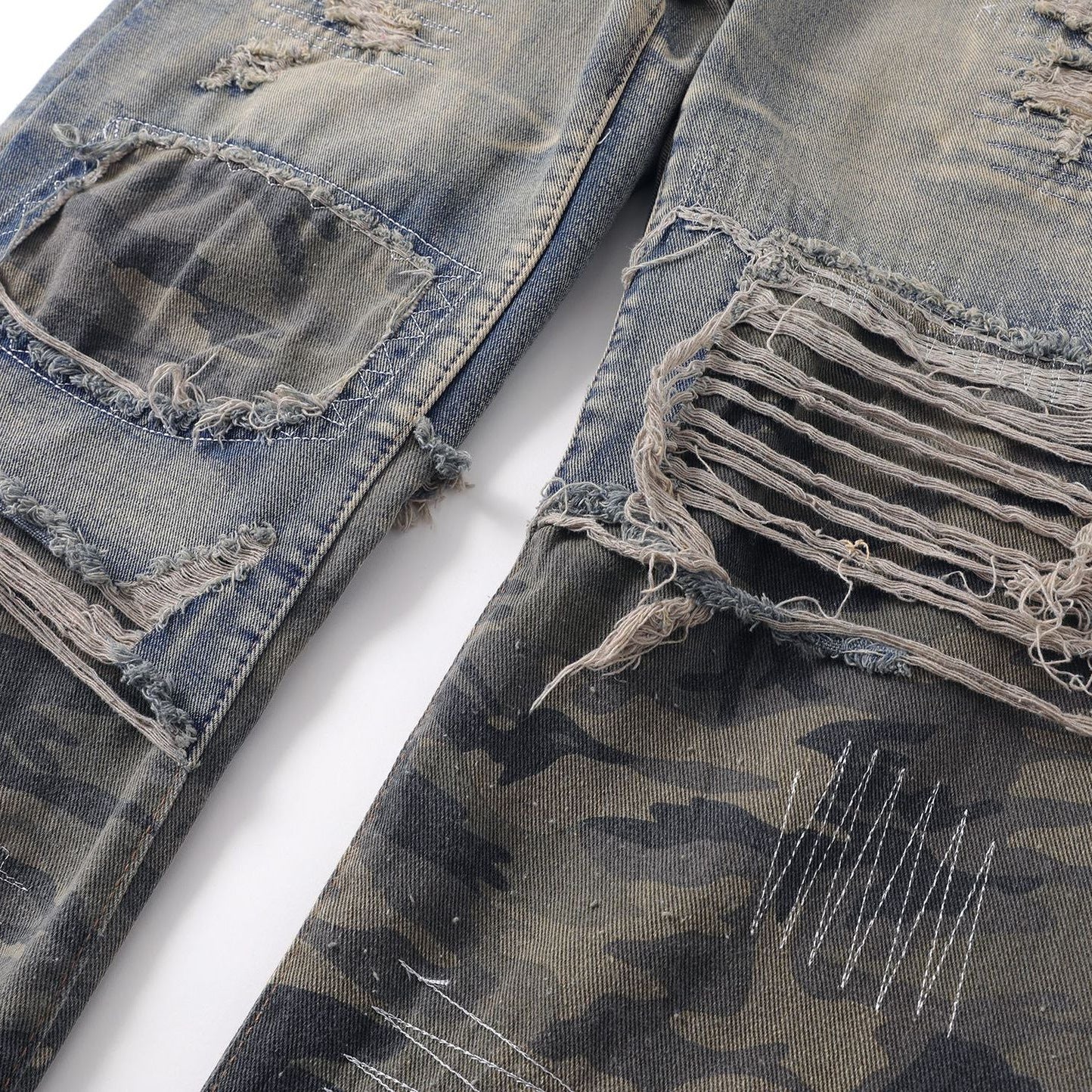 【25s Mar.】Personalized Camouflage Patchwork Loose Jeans