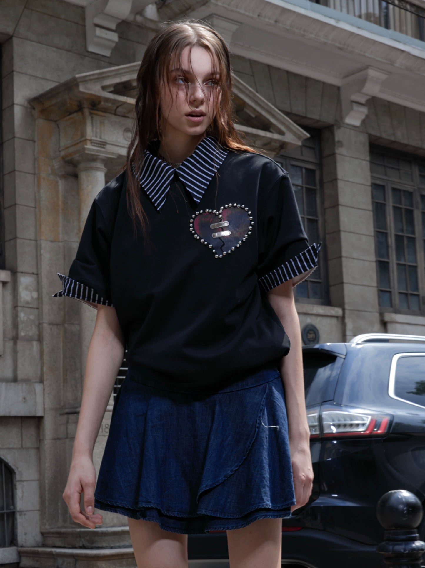 【25s Jul.】Metal Beads Heart Cracks Heavy T-shirt