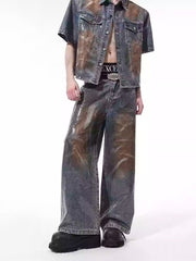 【25s May.】Hot Glue Sequin Short Sleeve Denim Jacket/Jeans