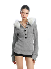 【25s Nov.】Detachable Fur Collar Henley Collar Sweater