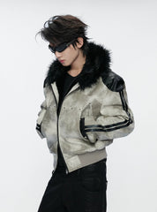 Vintage Snake-Panel Hooded Fur Jacket