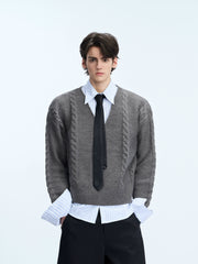 【25s Oct.】Shirt-paneled Button-down V-neck Sweater