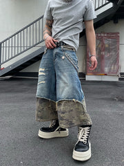 【25s Jun.】Vintage Patchwork Camouflage Denim Capri Pants